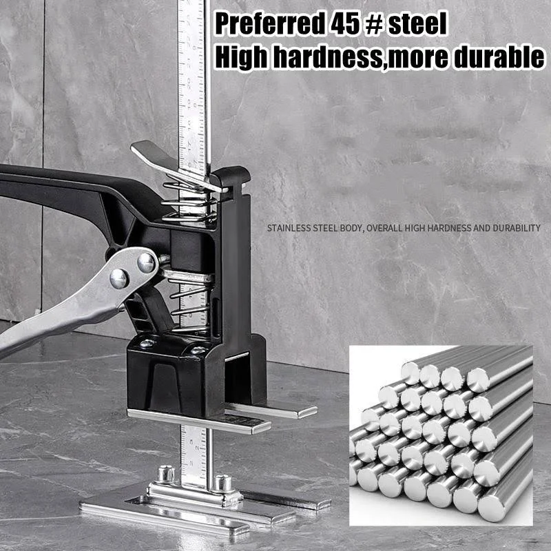 Lever-operated jack handle, construction jack, wall tile positioning tool, multi-purpose height-adjustable lifting device, door panel lifting cabinet, lifting height: 6.69 inches, dynamic load capacity: 450 lbs per pair