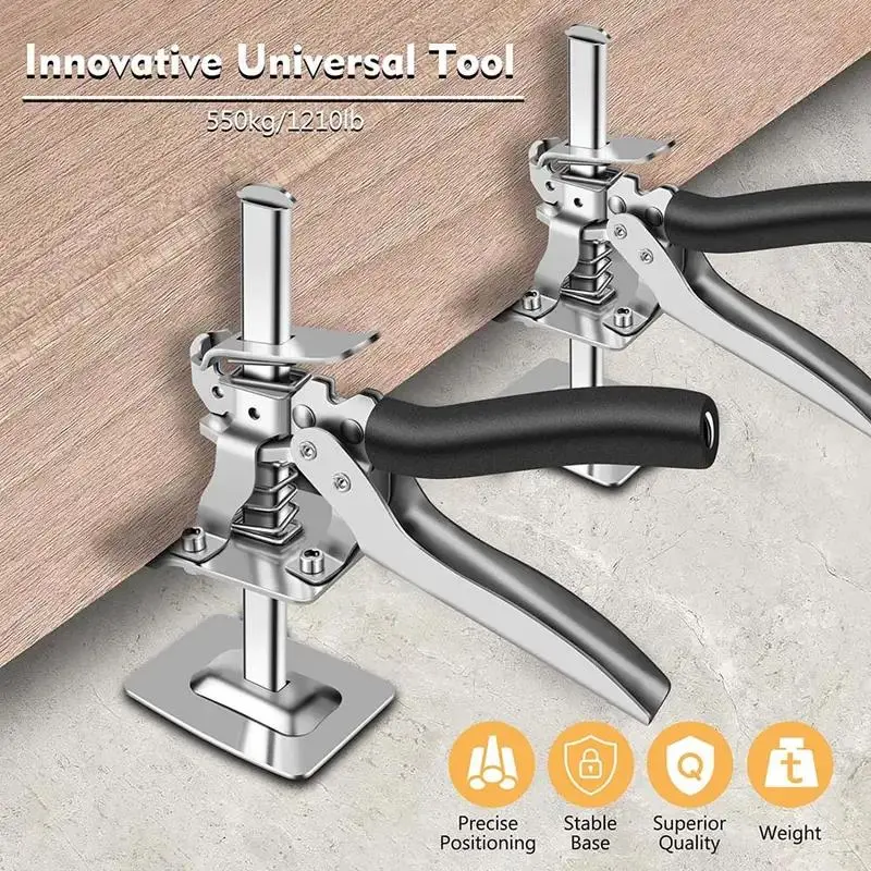 Lever-operated jack handle, construction jack, wall tile positioning tool, multi-purpose height-adjustable lifting device, door panel lifting cabinet, lifting height: 6.69 inches, dynamic load capacity: 450 lbs per pair