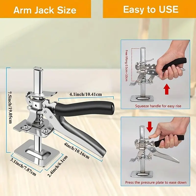 Lever-operated jack handle, construction jack, wall tile positioning tool, multi-purpose height-adjustable lifting device, door panel lifting cabinet, lifting height: 6.69 inches, dynamic load capacity: 450 lbs per pair